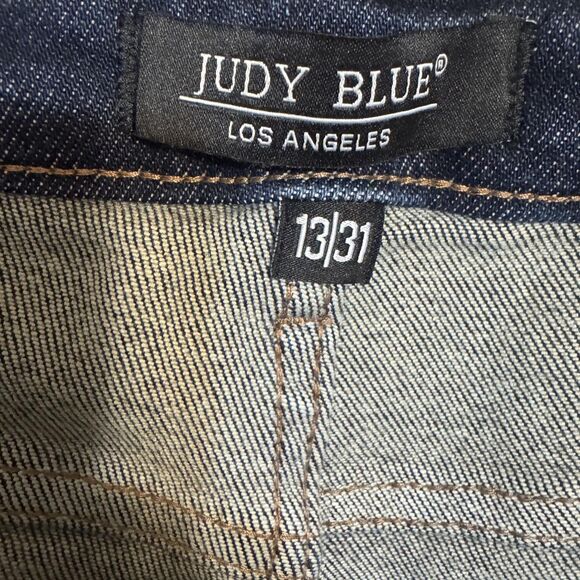 Judy Blue Jeans Womens 13/31 Dark Rigid Front Stretch Back Distressed Raw Hem - Picture 14 of 15